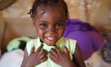 Chimaou, 3, who recently returned to Niger with her family after migrating to Burkina Faso (where they encountered violence), is receiving UNICEF support while under quarantine due to COVID-19. Chimaou, 3, who recently returned to Niger with her family after migrating to Burkina Faso (where they encountered violence), is receiving UNICEF support while under quarantine due to COVID-19.
