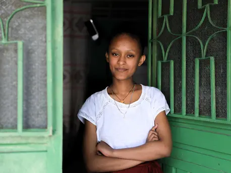 In Addis Ababa, Ethiopia, Sihinemariam and her siblings are continuing their educations from home during the COVID-19 pandemic, using UNICEF-supported TV and radio lessons. In Addis Ababa, Ethiopia, Sihinemariam and her siblings are continuing their educations from home during the COVID-19 pandemic, using UNICEF-supported TV and radio lessons.