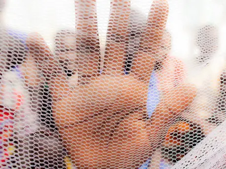 Hand Behind a Net