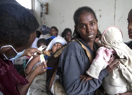 Ababa, 25, brought her 6-month-old baby girl, Wegahta, to a UNICEF-supported nutrition screening site in Gijet in southern TIgray on July 20, 2021. Ababa, 25, brought her 6-month-old baby girl, Wegahta, to a UNICEF-supported nutrition screening site in Gijet in southern TIgray on July 20, 2021.