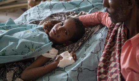 10-year-old boy injured by a grenade recovers at a UNICEF-supported hospital in northern Ethiopia.