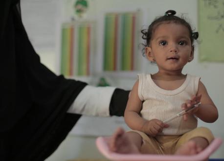 Nour Fatini, a 9-month-old, is treated for malnutrition at a UNICEF-supported health center in Sana'a, Yemen.