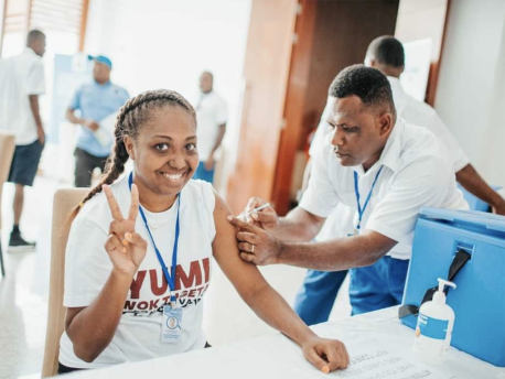 "As a frontline worker, it is paramount that we get vaccinated as we are most at risk of getting the virus. I am doing this to protect my family, my community, and Vanuatu," says Joanne, Acting Surveillance Manager at Vanuatu’s Ministry of Health.