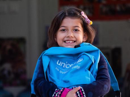 Six-year-old Asal, whose family left Afghanistan when she was 4, is excited to start her formal education at a UNICEF-supported school in Sarajevo, Bosnia and Herzegovina in October 2021.