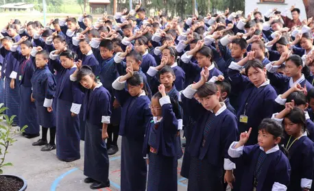 Students practice sign language at the Wangsel Institute for the Deaf, a UNICEF-supported school in Paro, western Bhutan known for inclusive education. Students practice sign language at the Wangsel Institute for the Deaf, a UNICEF-supported school in Paro, western Bhutan known for inclusive education.