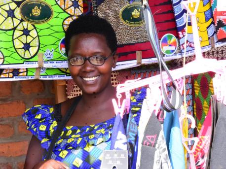Jeanine Nijimbere at her stall at the central market in Mahama Refugee Camp in eastern Rwanda in 2021.