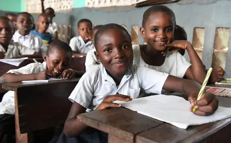 Children attend a UNICEF-supported school in Mbandaka, in the Equatorial Provence of the Democratic Republic of the Congo. Children attend a UNICEF-supported school in Mbandaka, in the Equatorial Provence of the Democratic Republic of the Congo.