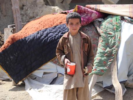Halim, 8, from Gayan village, Paktika Province, Afghanistan, lost his home and many relatives in the devastating earthquake. He and his family have nowhere to shelter and are sleeping under plastic sheets.