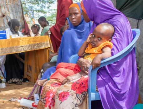 A mobile health and nutrition team provides treatment to Internally Displaced People (IDP) at Waafi camp in Mogadishu Somalia on June 13, 2022.