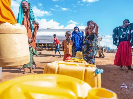 In Ladan IDP camp, in Dollow, Somalia, UNICEF ensures that people have access to safe water by increasing the number of people served by existing water sources through pipeline extensions, including health facilities. In Ladan IDP camp, in Dollow, Somalia, UNICEF ensures that people have access to safe water by increasing the number of people served by existing water sources through pipeline extensions, including health facilities.