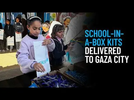 Thumbnail for video School-in-a-Box Kits Delivered to Gaza City