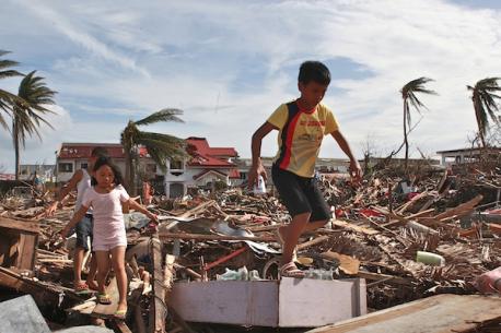 Children Playing Amongst Destruction 