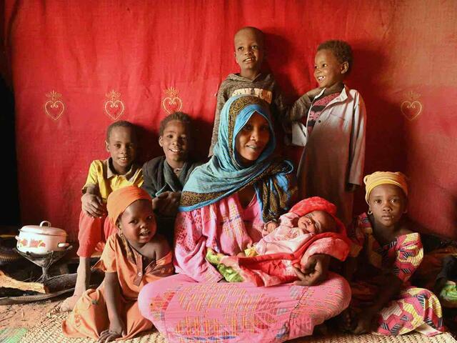 Mariam Ahmat, a 36 year old woman, with her 7 children, in the village of Tchomoli, Moussoro, in the East of Chad.