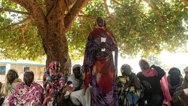 On Oct. 12, 2022, in the village of Saraf Aldi, South Kordofan State, Sudan, women attend a UNICEF-supported community awareness session about the terrible consequences of female genital mutilation. 