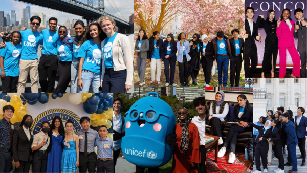A photo collage of UNICEF USA volunteers at 2022-2023 volunteer events.