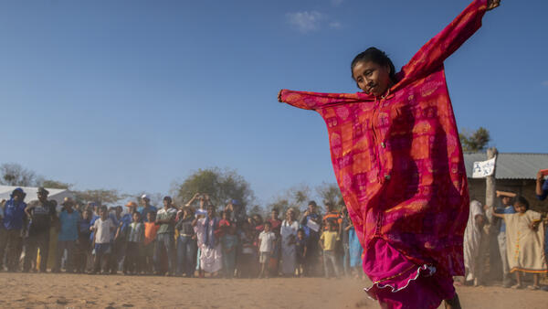 A girl dances in rural northern Colombia, where UNICEF is working with partners to to help bring safe water to thousands.