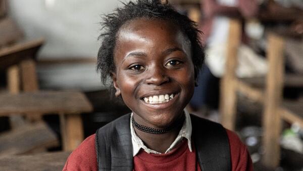 Nabintu, 12, attends class at Lwashi Primary School in Lushagala, North Kivu, DR Congo, on Jan. 19, 2024.