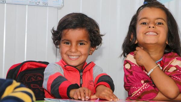 Children ages 3 to 5 attend early childhood education classes at early childhood education center called ‘Dream,’ supported by UNICEF, in Ain Khadra camp in Al-Malikiyeh, Al-Hasakeh, Syria, on Sept. 21, 2023.