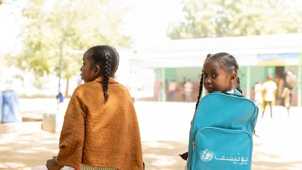 Children learn, play and make friends at a UNICEF safe learning space in Sudan. 