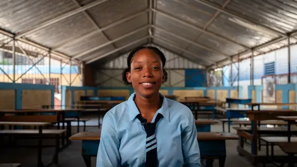A student attending a catch-up class in Haiti, supported by Education Cannot Wait, UNICEF and partners.