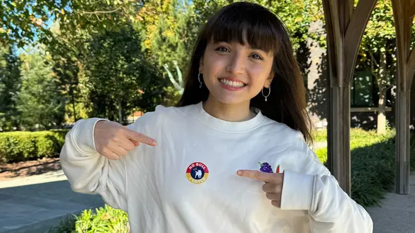 Ariana, 21, shows off her "I Voted" sticker on Oct. 17, 2024, the first day of early voting in North Carolina for the 2024 Presidential election.
