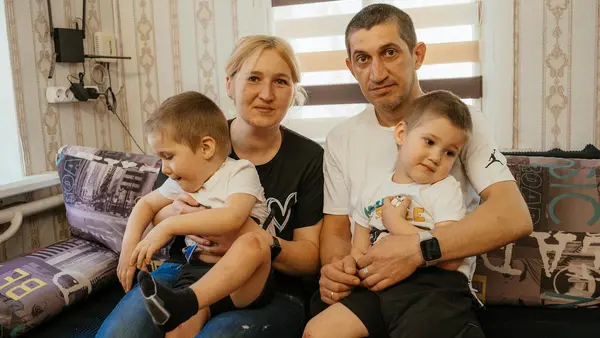 A family in Kharkiv, Ukraine on May 25, 2024.