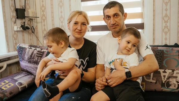 A family in Kharkiv, Ukraine on May 25, 2024.