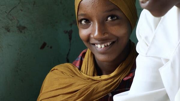 Zemzem, 13, in a classroom in rural Ethiopia where she has resumed her education after being rescued from a child marriage with help from a UNICEF-supported youth group.