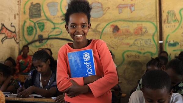 Tirhas, 14, attends the ECW-supported Chila Primary School in Chila in the Tigray region of Ethiopia.