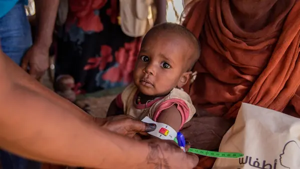 for malnutrition during a UNICEF-supported door-to-door nutrition campaign in Aroma locality, Kassala state, Sudan.