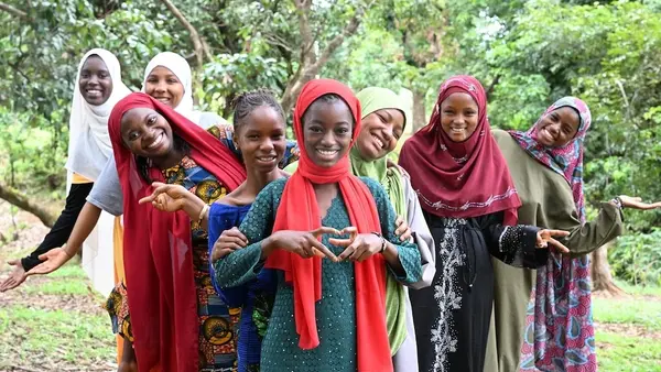 Young girls attend a girls' discussion group in Doghel Sigon, in Northern Guinea.