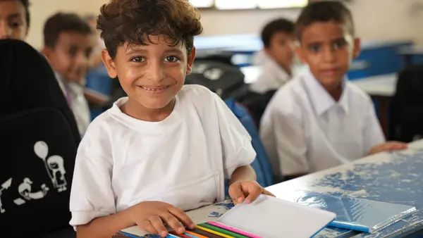 At a UNICEF-supported school in Aden, Yemen, students received back-to-school supplies at the start of the school year.