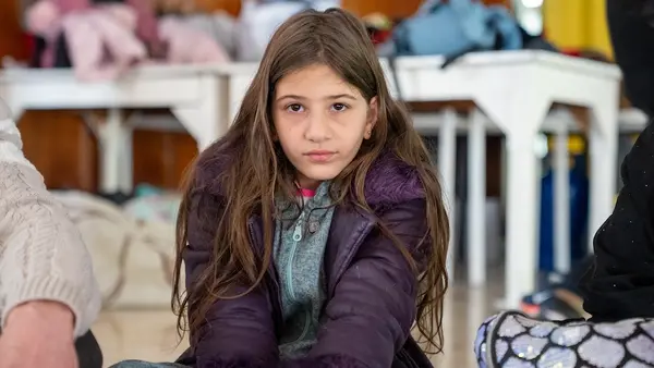 On March 3, 2026, in Mount Lebanon, Lebanon, 12-year-old Zeinab shelters inside a public school, where UNICEF is reaching families displaced by the latest military escalation with emergency support.