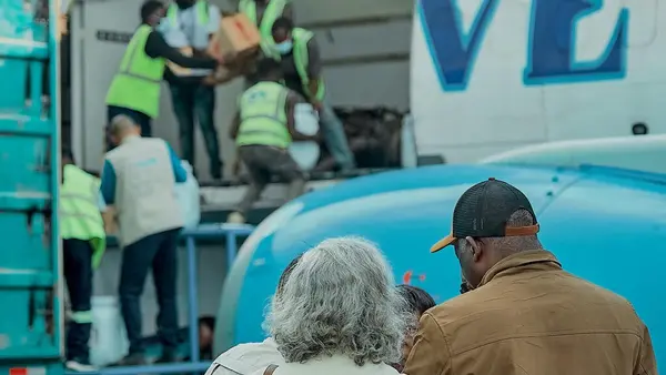 UNICEF supplies are unloaded in Bunia, DR Congo, to assist Ebola outbreak response.
