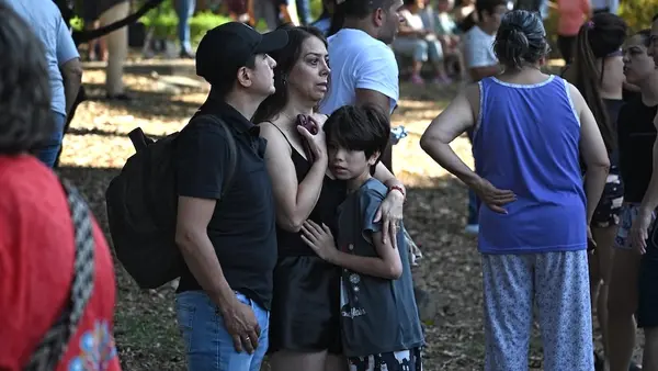 Families wait outside anxiously following a major earthquake in Colombia on Aug. 10. 2026.