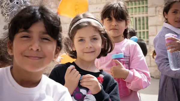 Girls participate in a UNICEF-supported violence prevention program at a school in Hebron, West Bank, on June 10, 2026.