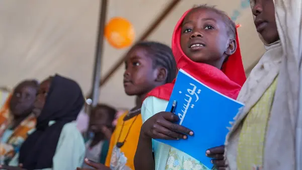 Children inside a safe learning space in Tawila, North Darfur, Sudan.