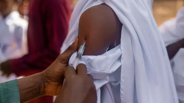 A child is vaccinated in Kano State, Nigeria on Oct. 8, 2025.