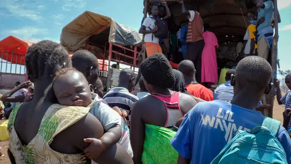 Refugees from South Sudan arriving at Bidi Bidi camp in Uganda.