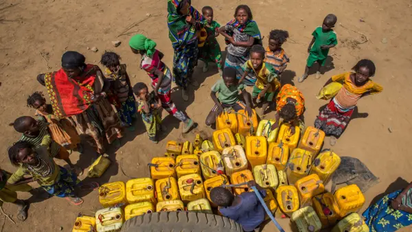 A water point in Ethiopia's Oromia Region. The ongoing drought has severely affected semi-pastoralist communities and their ability to access clean water, and children in this community spend much of their day searching for the resource.