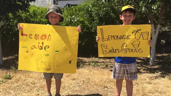 Children Hold Up Lemonade Stand Signs