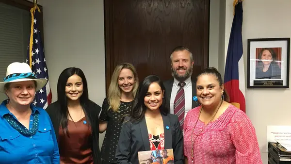 Denver CAT Members (left to right) Sara Marsden, Andrea Colmenero, Kristen Norton, Alejandra Colmenero, and Greg Collins meeting with Senior Congressional Aide to Rep. Diana DeGette, Stephanie Davila-Syner