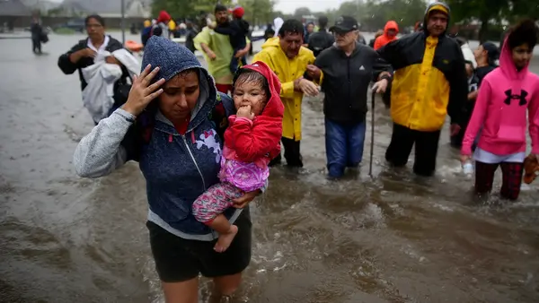 People Wading Through Hurricane Harvey