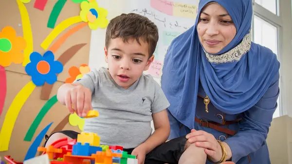 Taym, age 4, plays in a UNICEF-supported Makani (“My Space”) Center (for early childhood development and social protection) in Jordan. Close to 150,000 children are registered in 235 such in Jordan. 52% of all children in the program are Syrian refugees.