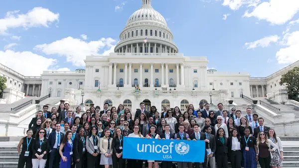During a busy schedule packed with 176 meetings, UNICEF USA advocates took a moment to gather outside the Capitol Building in April 2017.