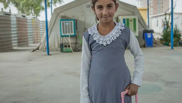 Originally from Bashiqa, Iraq, outside Mosul, 12-year-old Sakina and her family live in the Harsham refugee camp outside Erbil in northern Iraq. October 2017.