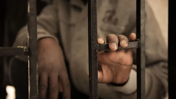 Childs Hands on Steel Bars