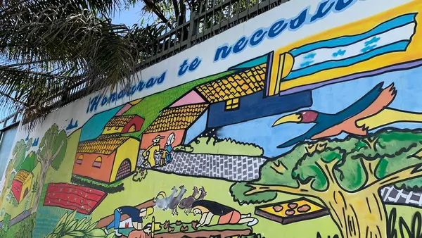 "Honduras needs you" says the sign outside the UNICEF-supported Belen Reception Center for Returned Migrants in western Honduras. 