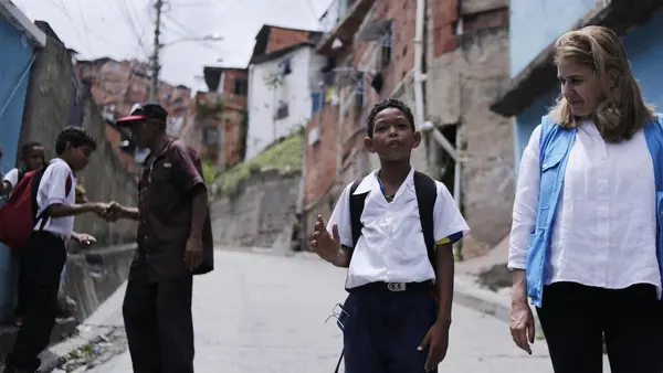 On June 4, 2019, 9-year-old student Wilker speaks with UNICEF Director of Communications Paloma Escudero in Petare, on the outskirts of Caracas, Venezuela. 