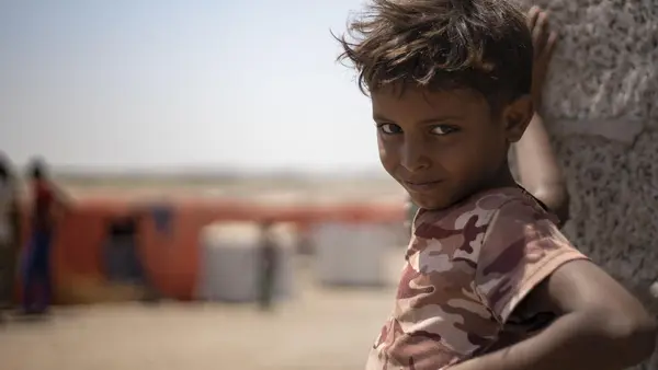 A child from Yemen's Al-Meshquafah camp for internally displaced people, 2019.